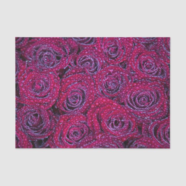 Papel De Seda Rosas roxas e gotas de chuva (Frente )