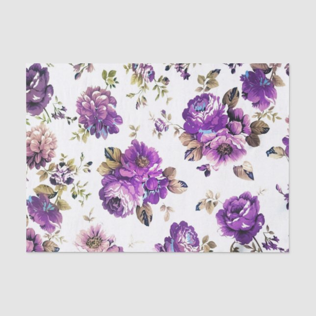 Papel De Seda Rosas Roxas e Outras Flores com Folhas Castanhas (Frente )