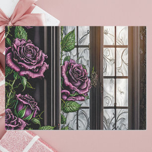 Papel De Seda Rosas roxas pela janela - estilo gótico