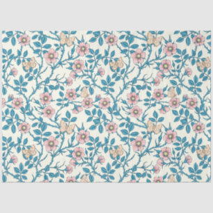 Papel De Seda Rosas silvestres e borboletas /rosa/azul/branco es