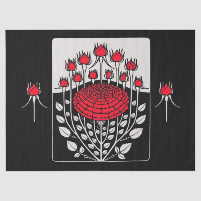 Papel De Seda ROSAS VERMELHAS BRANCAS PRETAS, ROSEBUDS Art Nouve (Frente )