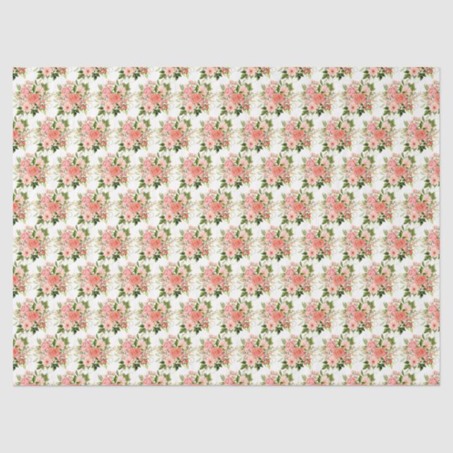 Papel De Seda Rosas Vermelhas Corais com Folhagem (Frente )