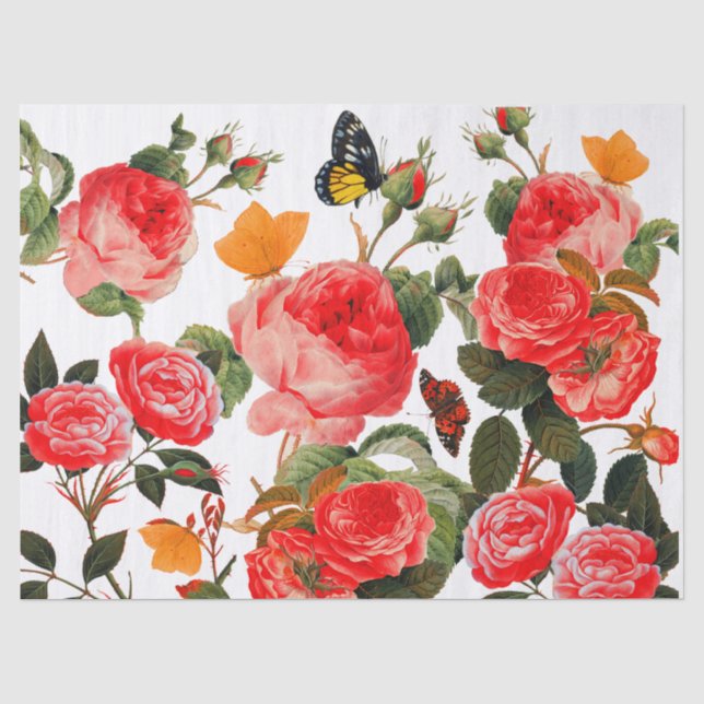 Papel De Seda ROSAS VERMELHAS E BORRACHAS AMARELAS Branco (Frente )