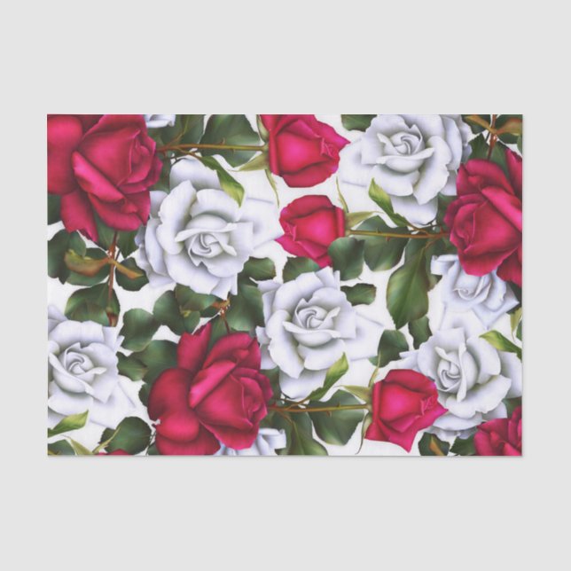 Papel De Seda Rosas Vermelhas e Brancas Shabby Chic Rústico Glam (Frente )
