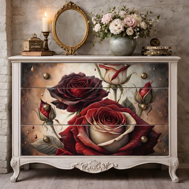Papel De Seda Rosas Vermelhas Florais Profundas Decoupage (Deep Floral Red Roses Decoupage Tissue Paper)