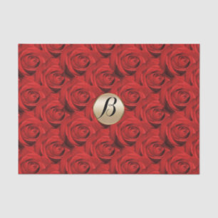 Papel De Seda Rosas Vermelhas Glamour Monograma Dourado Elegante