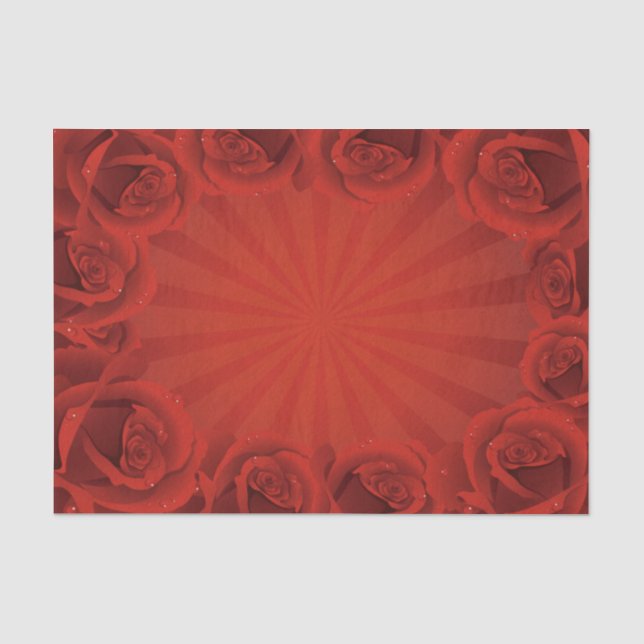 Papel De Seda Rosas Vermelhas Românticas & Gotículas de Água (Frente )