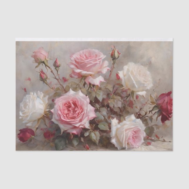 Papel De Seda Rosas Vermelhas, Rosa e Brancas Elegantes (Frente )