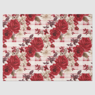 Papel De Seda Rosas vermelhas xadrezes de flores brancas