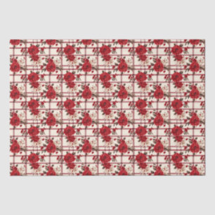 Papel De Seda Rosas vermelhas xadrezes de flores brancas