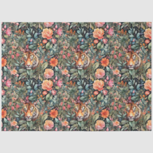 Papel De Seda Rosas vibrantes e selva de tigres