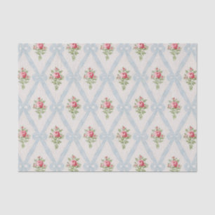 Papel De Seda Rosas Victorianas cor-de-rosa com Fita Azul