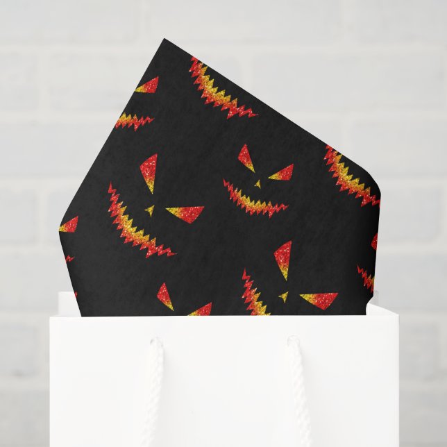 Papel De Seda Rosto de abóbora de Halloween com brilho padrão (Sacola de presentes)