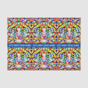 Papel De Seda Rosto de Gato Multicolor - Olhos Verdes - Celebraç