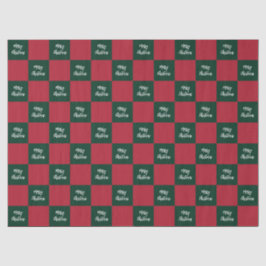 Papel De Seda Roteiro de Natal Feliz em Xadrez Verde e Vermelho
