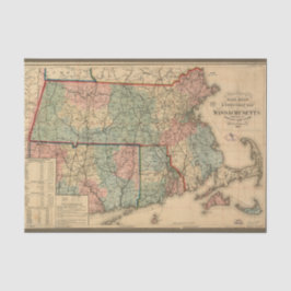 Papel De Seda Roteiro Ferroviário de Massachusetts, 1879 Decoupa