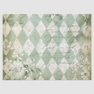 Papel De Seda Roteiro Floral Harlequim Verde Vintage