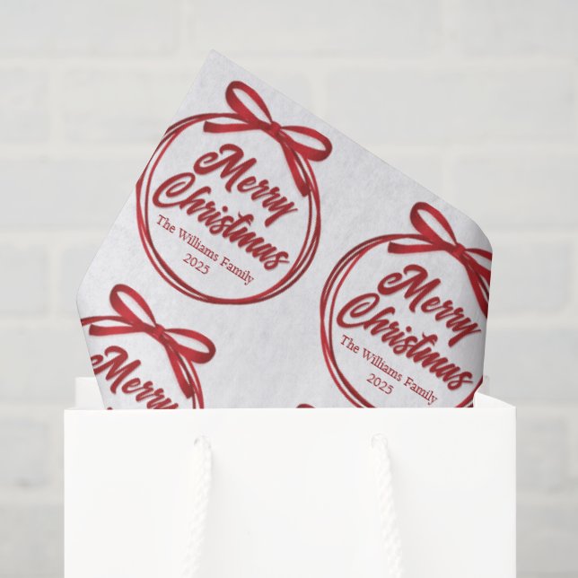 Papel De Seda Roto de Natal Chic com Laço de Fita Vermelha (Sacola de presentes)
