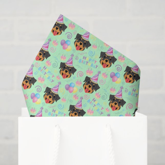 Papel De Seda Rottweiler Birthday Tissue Paper in Green (Sacola de presentes)