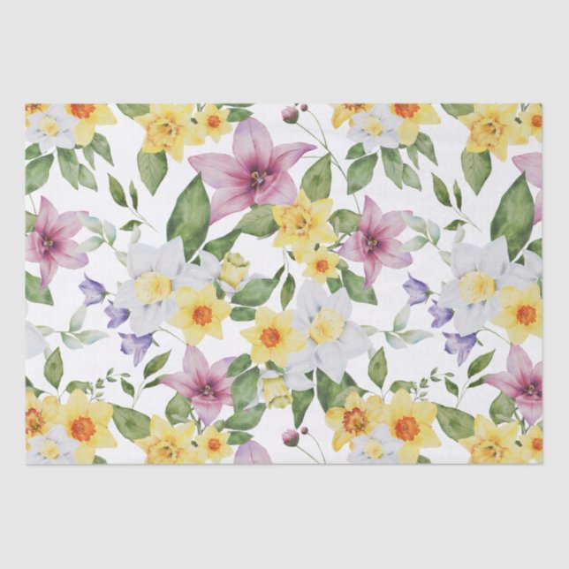 Papel De Seda Roxo Amarelo Branco Verde Floral Folhagem Para ela (Frente )