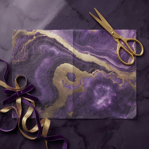 Papel De Seda Roxo Ametista Elegante e Mármore de Ágata Dourada
