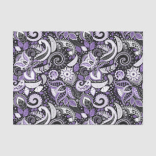 Papel De Seda Roxo Branco Estampa Paisley Festa de Aniversário E
