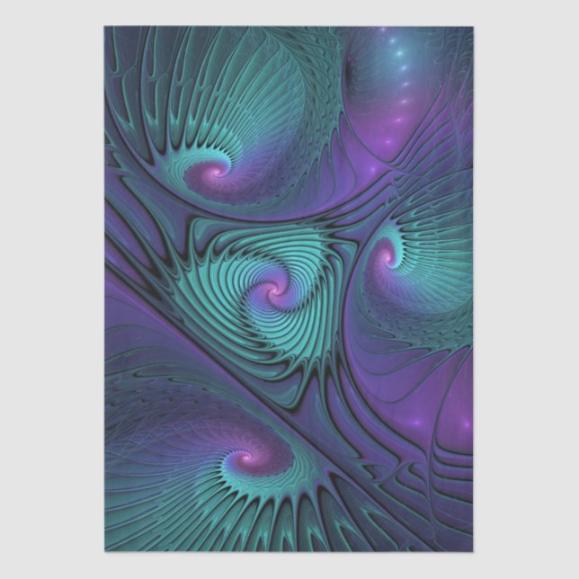 Papel De Seda Roxo encontra Arte Fractal abstrato Turquesa moder (Frente )