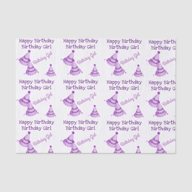 Papel De Seda Roxo Feliz Aniversário Rapariga - ou Nome - Chapéu (Frente )