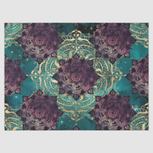 Papel De Seda Roxo Mandala e Borboletas no céu noturno