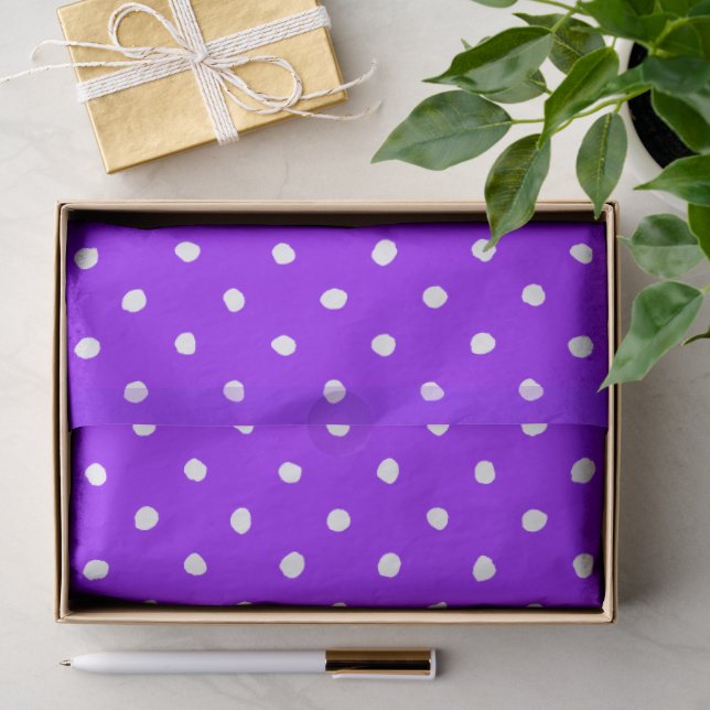 Papel De Seda Roxo Moderno Com Bolinhas Brancas Irregulares (Presente)