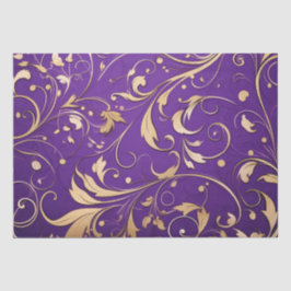 Papel De Seda Roxo Real Luxuoso e Dourado Damasco Padrão