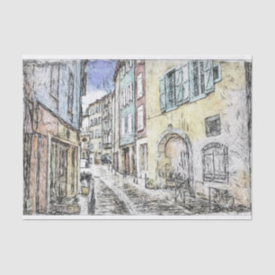 Papel De Seda Rua Riviera Francesa Edifícios esboço Decoupage