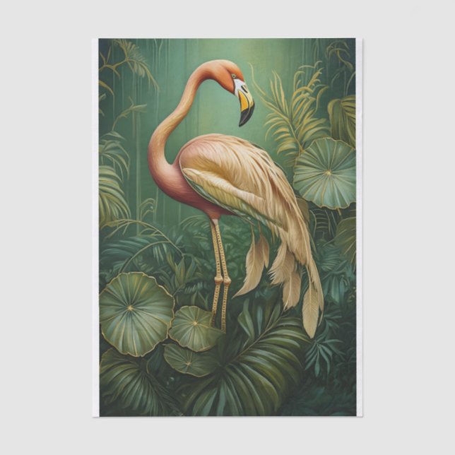 Papel De Seda Rubor de Flamingo Feathery, Botânica Silenciada (Frente )