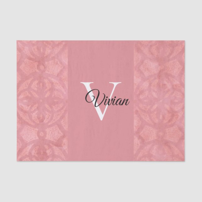 Papel De Seda Ruddy Pink Batik Name Monogrammed (Frente )