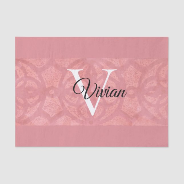 Papel De Seda Ruddy Pink Batik Name Monogrammed (Frente )