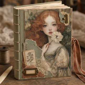 Papel De Seda Ruiva Romântica com Decoupage de Flor de Marfim