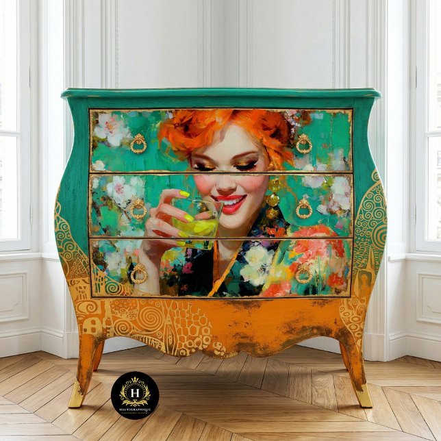 Papel De Seda Ruiva sorridente com Decoupage de Cocktail de Limã (Criador carregado)