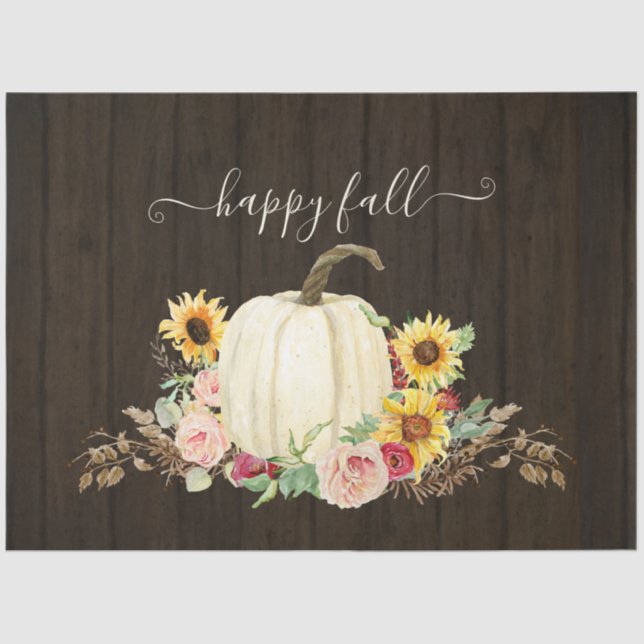 Papel De Seda Russo Feliz Queda Flor Girassol Pumpkins Branco (Frente )