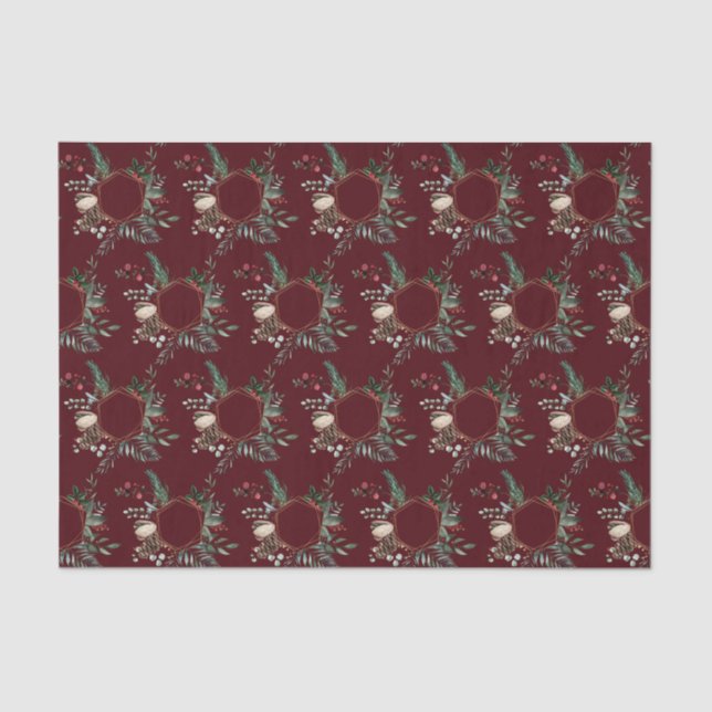 Papel De Seda Russo Frame Dourado Berry Pinecone Wreath Natal (Frente )