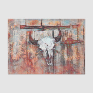 Papel De Seda Russo Western Rust Brown Bull Caveira Sunflower