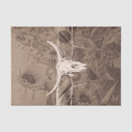 Papel De Seda Russo Western Sepia Brown Sunflower Bull Crânio