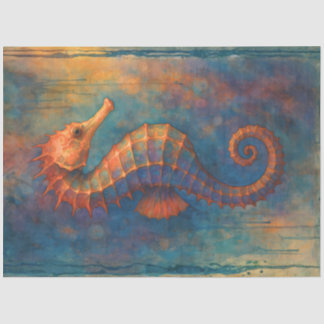 Papel De Seda Rust Coral Seahorse | Coastal Watercolor Decoupage