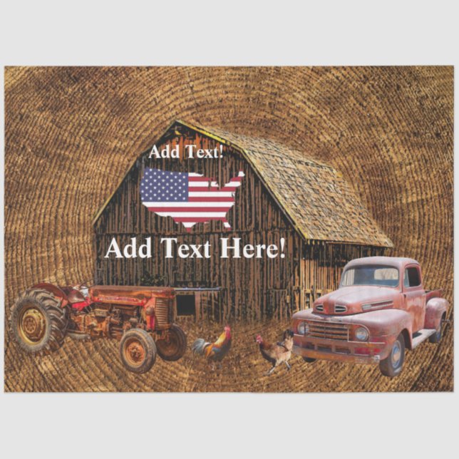 Papel De Seda Rustic Barn Trator American Flag (Frente )