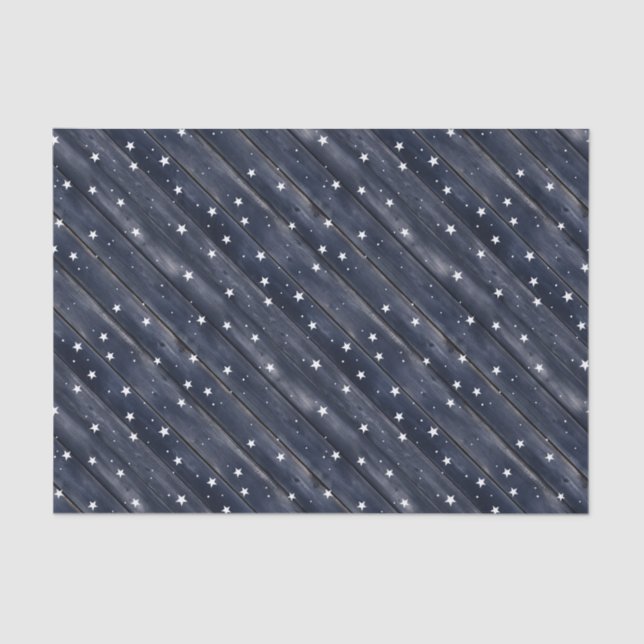 Papel De Seda Rustic Blue Wood Stars  (Frente )