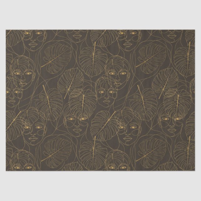 Papel De Seda Rustic Botanical Face Line Pattern (1) (Frente )