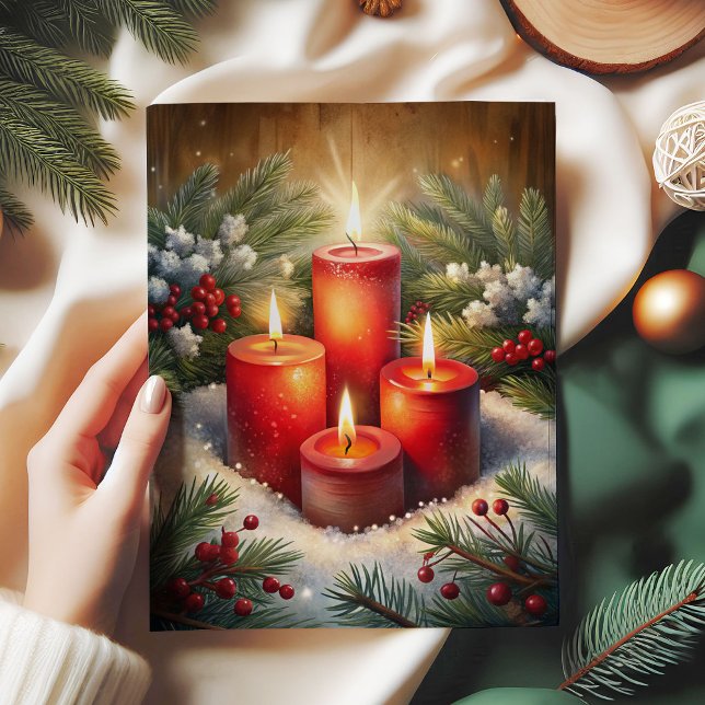 Papel De Seda Rustic candles holly berry Christmas tissue paper (Rustic candles holly berry Christmas tissue paper)