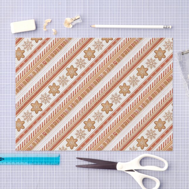 Papel De Seda Rustic Christmas Candy Cane & Gingerbread Pattern (Arte )
