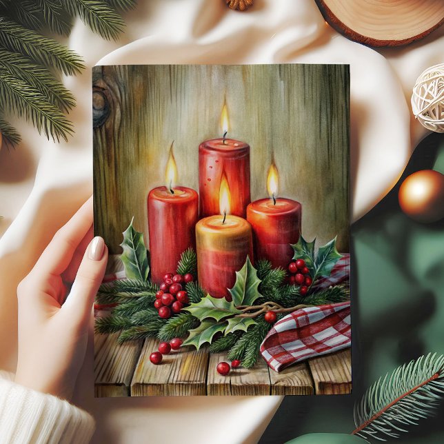 Papel De Seda Rustic Christmas tissue paper red candles holly (Rustic Christmas tissue paper red candles and holly

)