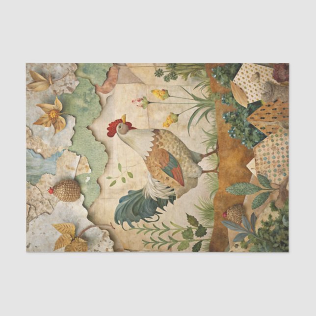 Papel De Seda Rustic Country Collage with Chicken Crafting  (Frente )