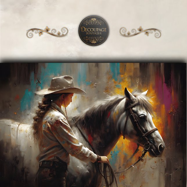 Papel De Seda Rustic Cowgirl with White Horse Decoupage (Rustic Cowgirl With White Horse Decoupage Tissue Paper)